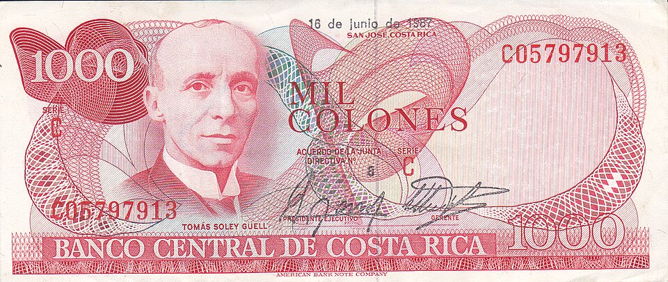 Anverso billete 1000 colones