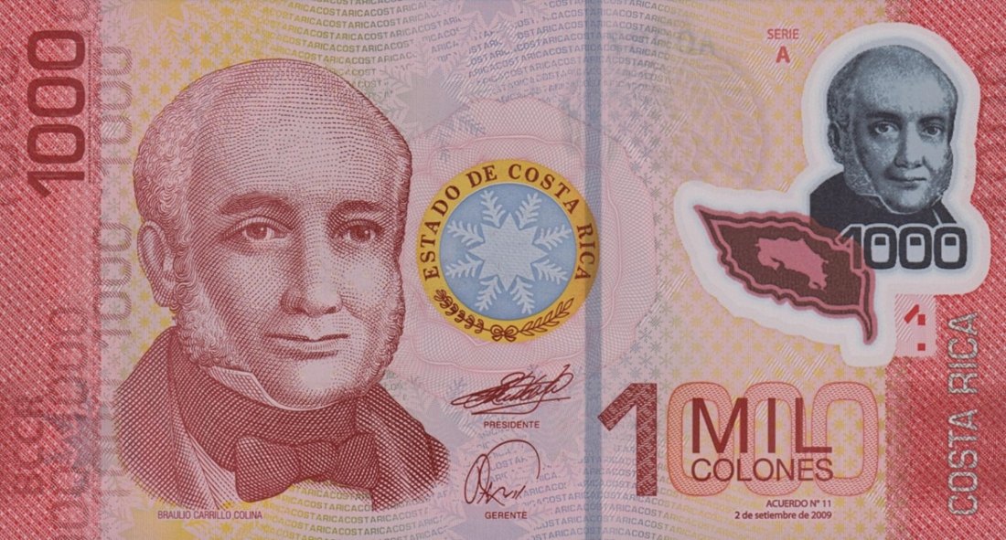 1,000 Costa Rican colón banknote (CRC), Costa Rica, current polymer series, front side