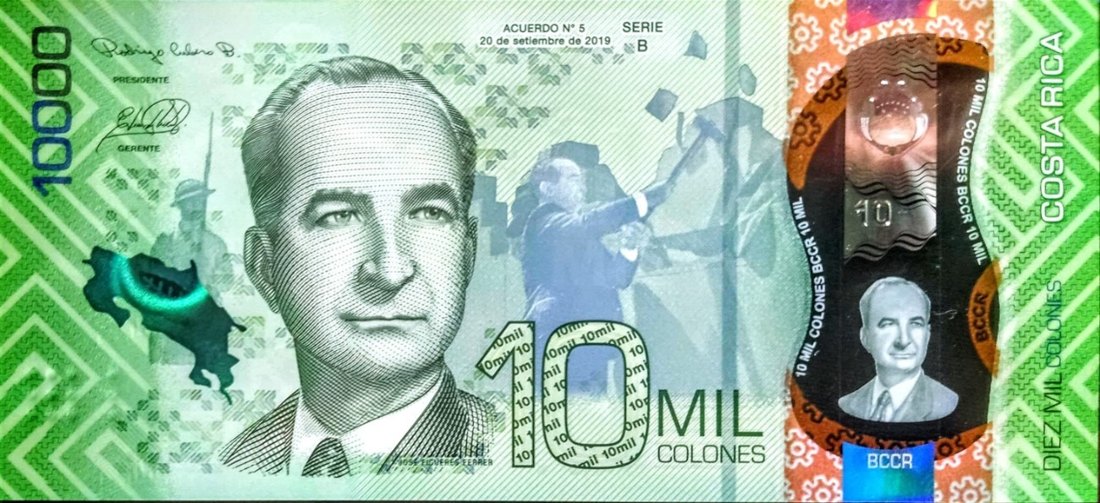 10,000 Costa Rican colón banknote (CRC), Costa Rica, current polymer series, front side