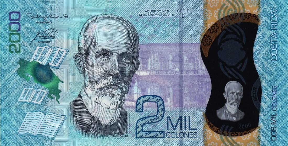 2,000 Costa Rican colón banknote (CRC), Costa Rica, current polymer series, front side