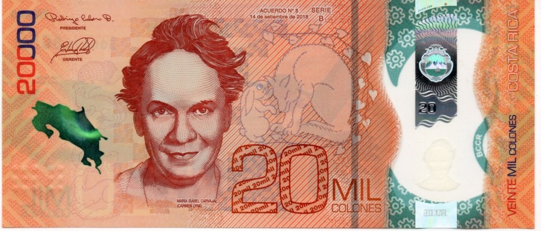 20,000 Costa Rican colón banknote (CRC), Costa Rica, current polymer series, front side