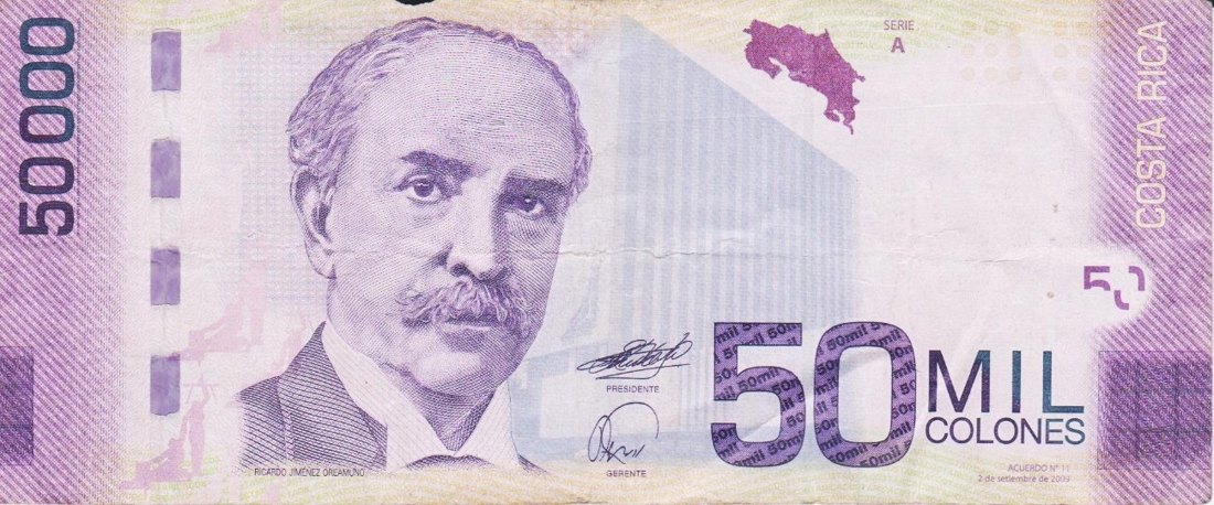 50,000 Costa Rican colón banknote (CRC), Costa Rica, front side