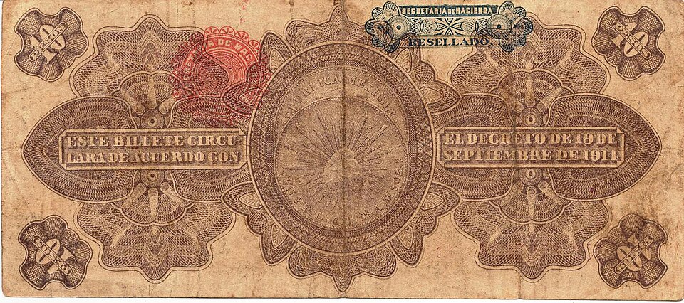 Billete de 10 pesos del Gobierno Provisional de México (reverso)