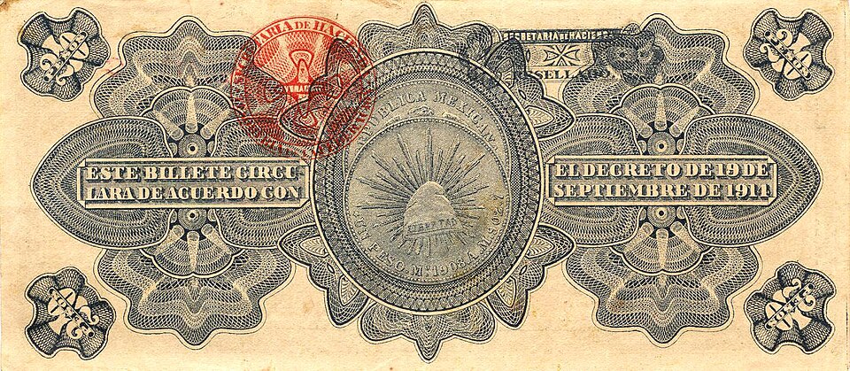 Billete de 20 pesos del Gobierno Provisional de México (reverso)