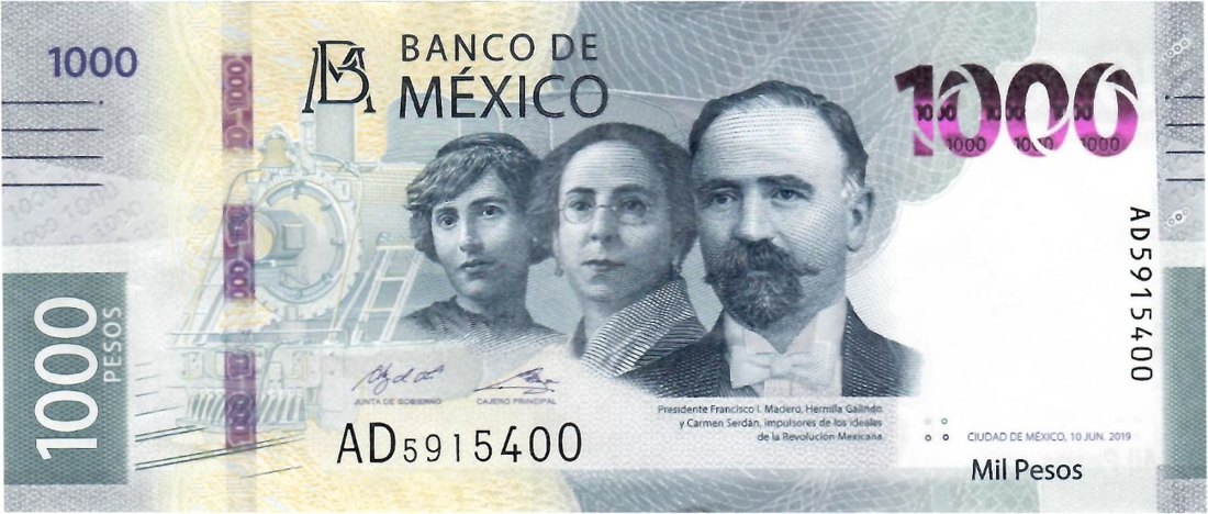 1,000 Mexican peso banknote (MXN), Mexico, Family G, front side