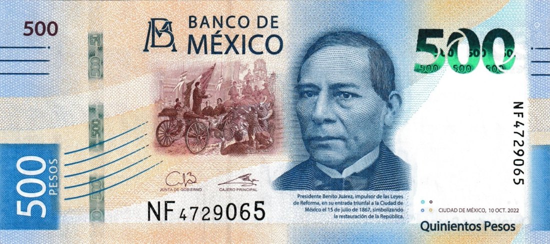 500 Mexican peso banknote (MXN), Mexico, Family G, front side
