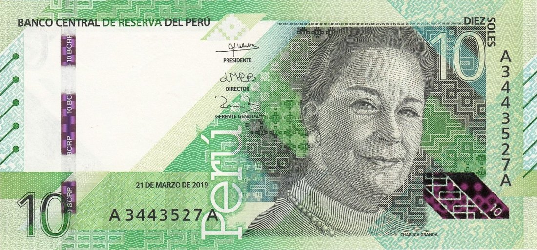 10 Peruvian sol banknote (PEN), Peru, 2021 series, front side