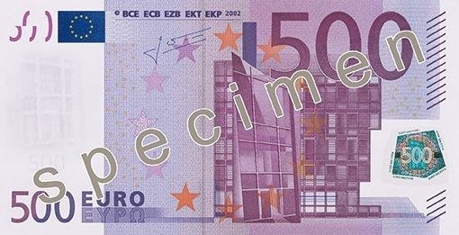 500 Euro banknote (EUR), Ireland, 2002 series, still legal tender, no longer printed, front side